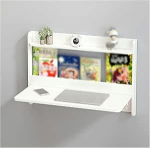 Kokkupandav t&ouml;&ouml;laud seinale koos kokkupandava lauaga, ujuv laud v&auml;ikestesse ruumidesse, kontorilaud, t&ouml;&ouml;laud koos riiulitega, hoiuriiulid, valge (80 x 6,2 x 60 cm)