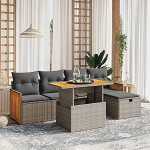 Set Schlafsofa, 6-teiliges Gartensofa-Set mit grauen Kissen aus Polyrattan, Set f&uuml;r Schlafsofa, Wohnzimmer, Gartensofa, modernes Sofaset f&uuml;r den Au&szlig;enbereich, M&ouml;bel S1