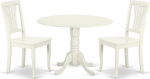 East West Furniture DLAV3-LWH-W 3-osaline s&ouml;&ouml;gilaudade komplekt v&auml;ikestesse ruumidesse, sisaldab &uuml;mmargune s&ouml;&ouml;gilaud koos troppeliiduga ja 2 puidust istekohta, 42 x 42 tolli, lina valge