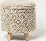 Homescapes Indy makramee-tool koos hoiuruumiga Natural 41 x 43 cm, kangastool puidust jalgadega, &uuml;mmargune tool Boho stiilis