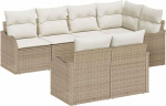 Rantry 7-teiliges Garten Sofa Set mit Kissen Beige Poly Rattan, 2-Sitzer Garten Sofa mit Kissen Beige Poly Rattan Gartenlounge Model3345741