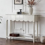 JINGJIAOPLSD Konsolentisch mit Steckdose mit 3 Schubladen, Eleganter, Konsolentisch mit Ablagefach, Geschwungenes Design, f&uuml;r Wohnzimmer, Schlafzimmer und Flur(White)