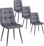 DEULINE Milano 521252 Dining Room Chairs Velvet Cover Upholstered Dining Room Chair Set of 4 Grey