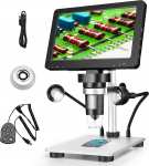 Professional Microscope 7 Inch 1200 x 12 MP Digital Microscope with Rotating HD Display/8 LED Lights/12 Languages/10 cm Working Distance: Electronic for Welding