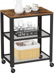 Vasagle Serving Trolley Kitchen Trolley 4 Wheels Steel Frame 3 Shelves for Kitchen Living Room Industrial Design Vintage Brown Black LRC78X