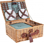 eGenuss Wicker Picnic Basket for 4 with Cooler Compartment & Accessories - Gift for Camping & Outdoor - Green