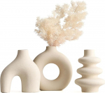 Valge keraamiline vaas komplekt 3, v&auml;ikesed lillevaasid pampasrohu jaoks, kaasaegsed boho vaasid dekoratsiooniks, &uuml;mmargused valged vaasid pulmade, elutoa, magamistoa, kohvilaudade, sissep&auml;&auml;su jaoks