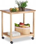 Relaxdays Kitchen Cart with Wheels, Wooden Serving Trolley with Glass Top, 2 Tiers, HxWxD: 62 x 66 x 38 cm, Natural
