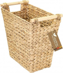 HMF kontoripaberi pr&uuml;gikast, puidust k&auml;epidemetega korpus, punutud vesih&uuml;atsindist, trapetsikujuline, 36 x 19 x 33 cm