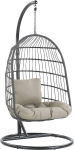 Beliani Allera Modern Hanging Chair in Black Metal / Braided Rope with Cushion Taupe