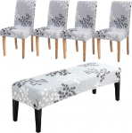CRFATOP Dining Room Chair Covers, Protective Covers, Set of 4 with Bench, Stretch Dining Room Chair Covers, Upholstered Bench Protective Cover for Hotel Ceremony, Banquet, Wedding Party, 18