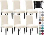 SPRINGRICO 6 Pack Dining Room Chair Covers with Seat Belt, Stretch Parsons Chair Slipcover Washable Kitchen Dining Chair Cover Removable Seat Protector Set of 6, S2- Light Beige