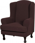 LINGKY Jacquard Wingback Chair Cover Elastic Universal Stretch Sofa Covers 2-Piece Wing Chair Covers with Removable Arms Furniture Protector (Brown)