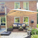 PURPLE LEAF p&auml;ikesevarju LED p&auml;ikesevalgustusega P&auml;ikesevarju 270 x 270 cm turuvari Suur 360&deg; p&ouml;&ouml;ratav, aia vihmavari, r&otilde;du vihmavari XXL, p&auml;ikesekaitse UV50+, Beež