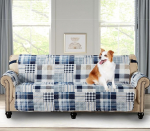 Brilliant Sunshine Blue Check and Stripe Patchwork Reversible XL Plus Size Seat Width Up To 78 "M&ouml;&ouml;bel Slipcover 2" rihma diivan Slipcover for Pets Kids Diivan Blue