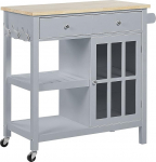 Practical Serving Trolley with Durable Tempered Glass Country House Style Grey Genoa