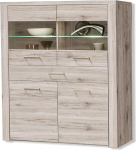 FORTE Portland vitriinkapp 2 ukse, 2 klaasukse ja 1 sahtliga, puitkomposiit, liivapuu, 126,9 x 143,9 x 41,3 cm.