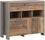 Forte Clif puidust kapp 2 ukse ja 1 sahtliga, vintage puit / betoon v&auml;limusega, tumehall, 41,6 x 106,7 x 86,3 cm.