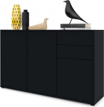 Vladon Ben V3 k&uuml;ljepaneel, kapp 3 ukse ja 2 sahtliga, matt must/matt must (117 x 74 x 36 cm)