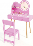 LIFEZEAL Kinderfrisiertisch-Set mit Hocker, Schminktisch mit LED Spiegel, Kindertisch mit 3 Haken und 2 Schubladen, Kinderschminktisch mit Stuhl f&uuml;r M&auml;dchen ab 3 Jahre (Rosa)
