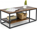 COSTWAY kohvilaud, elutoa laud, t&ouml;&ouml;stuslik disain, metallist raamiga ja riiulitega k&uuml;ljelaud, lihtne kokkupanek, diivanilaud puidust, vintage, 105 x 50 x 42,5 cm