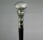Walking Stick with Silver floral Decorated Knob and Black Shaft