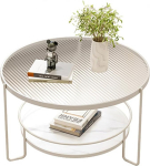 &Uuml;mmargune kohvilaud, diivanilaud hoiuruumiga ja metallraamiga, kaasaegne l&auml;bipaistev laua k&otilde;rvallaud elutuppa, magamistuppa ja kontorisse (valge)