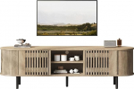 Fernsehschrank f&uuml;r 65 Zoll TV mit durchbrochenem Design, Lowboard mit 5 Metallbeinen & Stauraum in Naturholz, 160 x 40 cm, MDF, modernne skandinaaviline