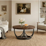 Tribesigns 2-tasandiline &uuml;mmargune kohvilaud 80cm &uuml;mmargune puidust akentne kokteililaud hoiukambriga ja metallraamiga t&ouml;&ouml;stuslikud keskmised lauad elutuppa pruun ja must