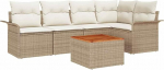 6-teiliges Garten-Sofa-Set mit Kissen Beige Poly Rattan Akazie, 2-Sitzer Garten-Sofa mit Stauraum und Kissen Beige Poly Rattan Gartenlounge Model3355999