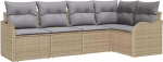 5-teiliges Garten-Sofa-Set mit Kissen Beige Poly Rattan, 2-Sitzer Garten-Sofa mit Stauraum & Kissen Beige Poly Rattan Gartenlounge Model3354369