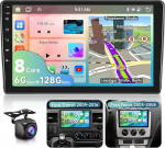 6G + 128G autoraadio Ford Transit 2009-2016 / Focus 2005-2008.9-tolline 1280 x 720P HD IPS puuteekraan, 8-tuumaline autoraadio DSP Carplay Android auto GPS Wi-Fi Bluetooth FM RDS raadio tagurduskaameraga