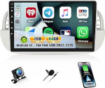 CAMECHO 2+64G 9-tolline Android 13 autoraadio Fiat 50O 2007-2015 koos tahavaatekaameraga, HD puuteekraaniga juhtmevaba Carplay Bluetooth raadio Android auto WiFi GPS FM peegel Link + Canbus 2USB