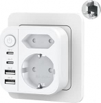 6 in 1 reisimisadapter UK adapter Inglismaa Saksamaa pistik 2 USB 2 USB C, UK to EU pistikupesa adapter t&uuml;&uuml;p G ja toitel&uuml;liti Inglismaa Suurbritannia Iirimaa Dubai, Maldiividele
