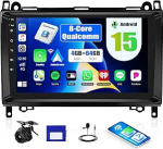 CAMECHO Qualcomm 8-tuumaline 4+64G autoraadio Android 15 Mercedes-Benz B200 2008-2011 jaoks koos tagantj&auml;rele vaatekaameraga, 9-tolline traadita Carplay navigatsiooniradio 1280 x 720 Androidiga auto WiFi FM/RDS DSP GPS-ga