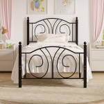 VECELO Bed Frame 90 x 200 cm, Vintage Metal Bed with High Headboard & Petalum Pattern and Slatted Frame for Bedroom Guest Room 32 cm Height Under Bed Black