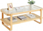 VEVOR Rattan Coffee Table Rectangular Coffee Table Woven Rattan Wood with Tempered Glass Top 115cm Modern Boho Coffee Table with Storage Space & Natural Wood Legs Living Room