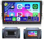Ohradio 8Core / 4G + 64G raadio VW Golf Tiguan Caddy Polo Touran Seat autoraadio 2 DIN Android 15 Traadita Carplay Android auto 9-tolline puuteekraan koos GPS WiFi 2USB AHD tagurduskaameraga MIC