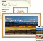 Digitaalne pildiraam 15,6-tolline suur elektrooniline pildiraam WiFi 32 GB m&auml;luga 1920 x 1080 FHD IPS puuteekraaniga, fotod videod Frameo rakenduse kaudu jagamine, kingitused naistele meestele, tammepuust