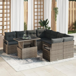 Rantry 9-teiliges Garten Sofa Set mit Kissen Grau Poly Rattan, 2-Sitzer Garten Sofa mit Kissen Grau Poly Rattan Gartenlounge Model3348795