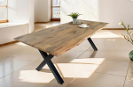 SAM Tiger Dining Table 200 x 100 cm, Solid Mango Wood and Natural Colour, Wane Table with X-Metal Frame in Black, Real Wane, Vintage Look Dining Room Table