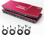 TESmart KVM Switch 2 monitori 2 arvuti DisplayPort ja HDMI 4K60HZ KVM Switch Dual Monitor koos EDID emulaatorite ja Audio Jack Support Copy ja Extend Mode Uuendatud K&M &uuml;hilduvus kaablitega Punane