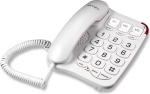 S016 Suure nupuga juhtmega telefon k&otilde;lariga, kuuldeaparaadiga &uuml;hilduv eakatele (valge)