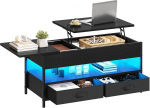 YITAHOME Coffee Table Height Adjustable, Living Room Table with Hidden Storage Compartment for Living Room, Office, Coffee Table with Storage Space and 2 Drawers and LED Light Bar, 106 x 50 x 51.5 cm