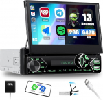 SIXWIN 2+64 GB Android 13 Autoradio 1 DIN koos k&auml;sitsi juhitava 7-tollise monitoriga Laiendatav Single DIN raadio koos CarPlay, Android Car, Mirrorlink, WiFi, GPS, Bluetooth, FM RDS, EQ, USB, AUX ja Type C'ga.