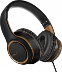 LORELEI X8 Over-Ear k&otilde;rvaklapid mikrofoniga, 1.45m takistuseta nailonjuhtme ja 3.5mm pistikuga, kerged, kokkupandavad ja kaasaskantavad nutitelefoni, tahvelarvuti, arvuti, MP3/4 jaoks (must/kuldne)