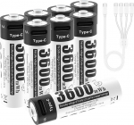 Laetav 1,5 V AA aku, laetav liitium-ioon aku 3600 mWh ja 1200 pika ts&uuml;kliga, 8 Pack AA liitium-ioon akud kaugjuhtimispuldi, motoriseeritud m&auml;nguasjade, juhtmeta akude jaoks.