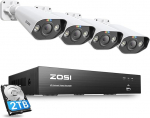 ZOSI 5MP v&auml;livalvekaamera komplekt, 8CH 4K 2TB HDD NVR ja 4X 5MP PoE IP v&auml;likaamera, 2-suunaline heli, isiku ja s&otilde;iduki tuvastamine, Spotlight Alarm, C1825A