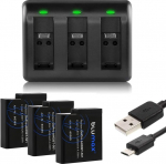 3 x Blumax aku &uuml;hilduv GoPro Hero 2018 Hero 5 Hero 6 Hero 7 Black 1250 mAh + kolmekordne laadija GoPro Hero5 Hero6 Hero7-le AABAT-001 AHDBT-501