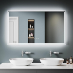 SONNI Vannitoa peegel koos valgustusega, 120 x 70 cm, 5.0 Bluetooth ja kellan&auml;idik, uduvastane LED-vannitoa peegel, LED-peegel 3 reguleeritava valgusv&auml;rviga, seinapeegel koos 2 puutetundliku l&uuml;litiga